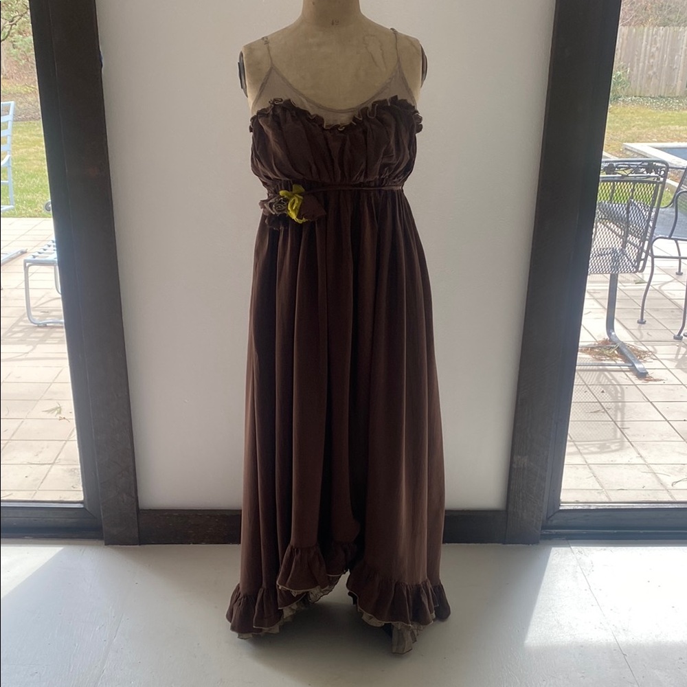 V SIERRA | Elegant Brown Maxi Dress 100% Silk